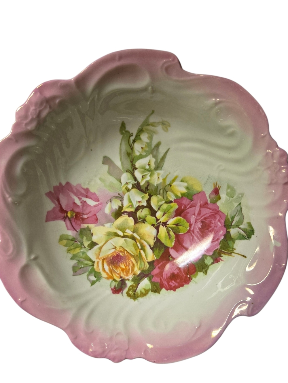 antique German hand-painted porcelain serving bowl floral